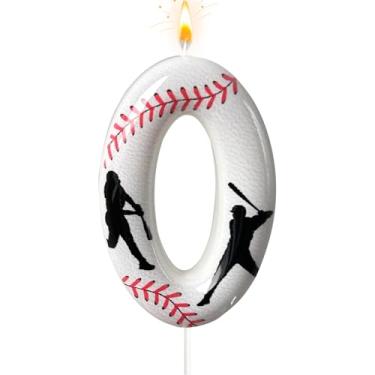 Imagem de Vela número de aniversário de beisebol, velas número 0 para topo de bolo, decoração de bolo ideal para festas de aniversário, aniversário de casamento e outras celebrações (andle 0)
