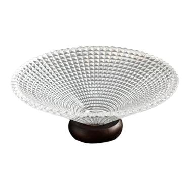 Imagem de Ｂｅｓｇａ Tigela de frutas de vidro transparente, bandeja decorativa de pedestal, centro de mesa para bolo com suporte de madeira, suporte para vegetais para, Xadrez