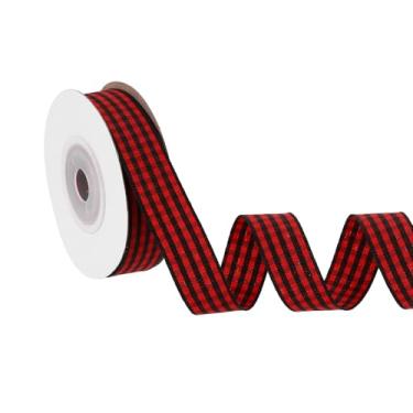 Imagem de PATIKIL Fita guingão de 10 jardas x 1,5 cm, fita xadrez de nylon quadriculada para presente para grinalda de laço de Ação de Graças, artesanato, aniversário, casamento, preto e vermelho