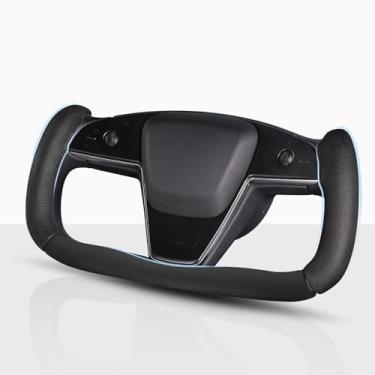 Imagem de Capa de volante para volante Tesla Yoke, capa de volante de carro para acessórios Tesla Model S/Model X (preto)