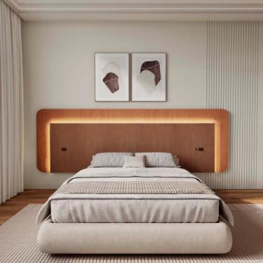Imagem de Cabeceira Casal Queen 272cm com Led 3000k e Tomadas 100% Mdf Padrão Pl