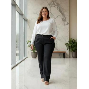 Imagem de Calça Social Feminina Plus Size Preta Cintura Alta SlimTrabalho Unifor
