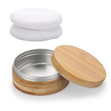 Imagem de Estojo de bambu Body Powder Puff and Container ELLDOO de 300 ml