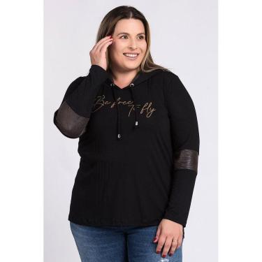 Imagem de Blusa Feminina Plus Size Manga Longa Estampada "Be free to fly" Capuz - Serena