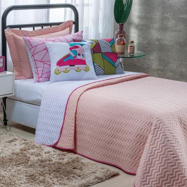 Imagem de Kit Cobre Leito 5 Peças Solteiro Colorful To Decorando 100% Poliéster - Patins Rosa