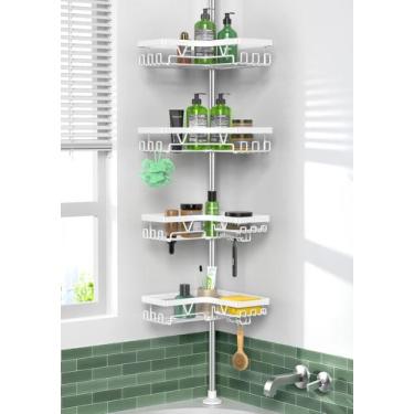 Imagem de Pólo de tensão Corner Shower Caddy KEGII de 4 camadas branco fosco