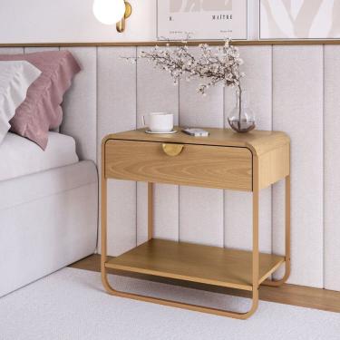 Imagem de Mesa de Cabeceira 60cm 1 Gaveta Orgânica Pé Metal Luna Hanover/Dourado