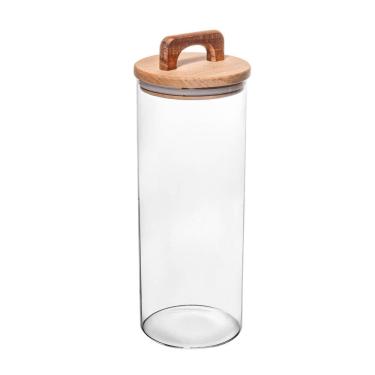 Imagem de Pote Porta Mantimentos de Vidro C/Tampa Hermética de Madeira e Puxador Acácia 1,7 Litros Wolff