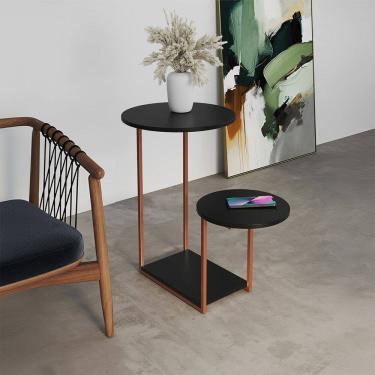 Imagem de Mesal Lateral Cibele Tampo Redondo Ferro Cobre Tampo Preto