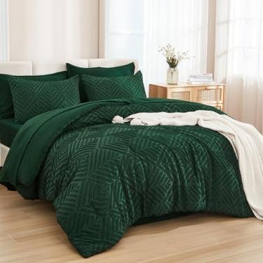 Imagem de Andency Conjunto de edredom Super King Plus verde esmeralda escuro – 7 peças de cama king extragrande, conjunto de cama boho, leve e fofo com edredom, lençóis, fronhas e fronhas