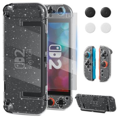 Imagem de RHOTALL Capa encaixável compatível com Nintendo Switch 2 (2025), capa protetora fina de policarbonato transparente para Switch 2 com joycon piscante transparente destacável, protetor de tela, 4 tampas