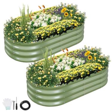 Imagem de Permade Cama de jardim galvanizada elevada ao ar livre - 2 peças de canteiros elevados para jardinagem | Caixa de plantador de metal, kit de cama de jardim elevado de aço com luvas para vegetais