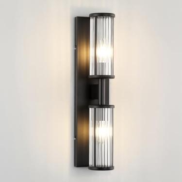 Imagem de ECOBRT Luminária moderna preta fosca - Arandela de parede industrial com abajur de vidro, luz de espelho de banheiro ajustável para penteadeira, quarto, corredor ou entrada