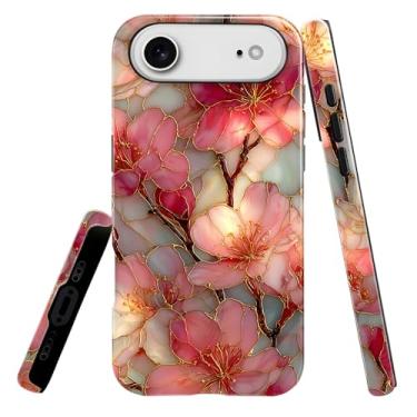 Imagem de heindiy Compatível com iPhone 17 Air, capa brilhante, proteção total, à prova de choque, anti-arranhões, capa de TPU, capas para homem, mulher, flores rosa, vitrais