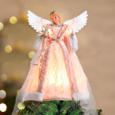 Imagem de Yinns Angels Tree Toppers Decorações de Natal, enfeite de árvore de anjo de 33 cm para enfeite de Natal, decoração de mesa interna, rosa