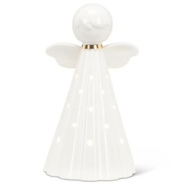 Imagem de Abbott Collection Estatueta decorativa de anjo simples grande com luzes LED - cerâmica, branca (20 cm A)