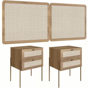 Imagem de Cabeceira Casal Queen 160cm E 2 Mesas Laterais 2 Gavetas Industrial In