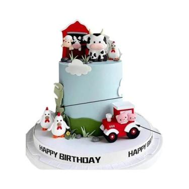Imagem de Decorações De Bolo Rústicas De Animais De Fazenda: Vaca, Porco, Gado D