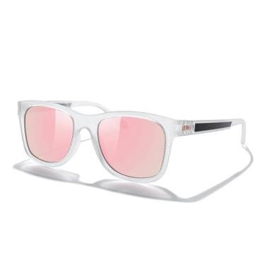 Imagem de Óculos de sol polarizados para amantes de óculos de sol leves TR90 armação quadrada para homens e mulheres, Armação Tra/Dobradiça Rosa/Lente Espelhada Rosa, Lens Width: 51 Millimeters