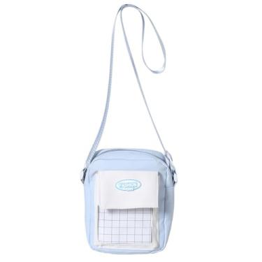 Imagem de Bolsa de ombro feminina pequena, retalhos, cartas, impermeável, de lona, transversal, axilas, Azul