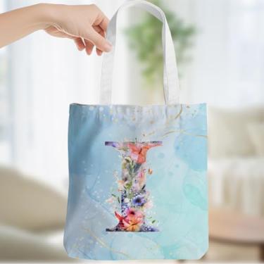 Imagem de Presentes personalizados para mulheres, monograma, presentes de aniversário para mulheres, esposa, irmã, damas de honra, Natal, inicial I, sacola de lona, ombro de praia, sacolas de supermercado