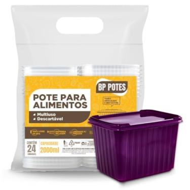 Imagem de Pote Descartável 2000ml Retangular Com Tampa Freezer Microondas Sorvete Açai Bolo Marmita (Roxo, 24 Unidades)