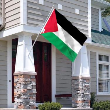 Imagem de Bandeira da Palestina Fly in Breeze - Cor vívida e à prova de desbotamento - Cabeçalho de lona e costura dupla - Bandeiras palestinas poliéster com ilhós de latão 9,5 x 1,5 m