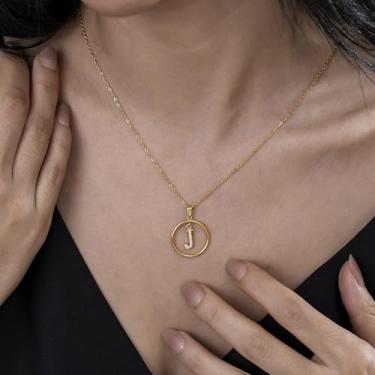 Imagem de Colar de strass com inicial A-Z - Joias delicadas com pingente circular com corrente ajustável, colar de alfabeto personalizado para mulheres,, F, Aço inoxidável, Sem Pedra Preciosa
