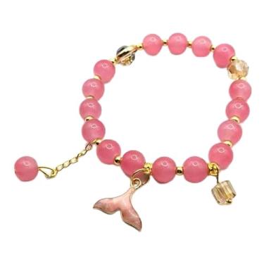Imagem de Pulseira de cristal com pingente de cauda de sereia para mulheres, pulseira elástica ajustável com contas com pingentes de cristal cintilante, joia de praia temática de oceano presente para ela, One