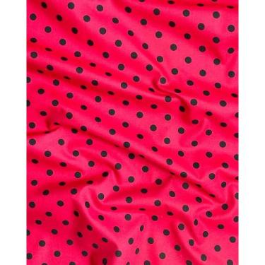 Imagem de Tecido Tricoline Estampado Poá Preto Fundo Vermelho - 1,50m de Largura