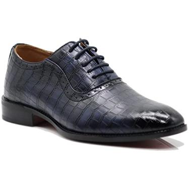 Imagem de Gator3N Sapato social masculino com estampa de crocodilo jacaré Oxford moderno com cadarço, Pacote azul-marinho, 40