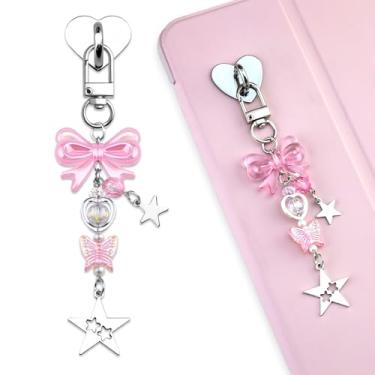 Imagem de VIESUJI Acessórios de berloques Kindle fofo para telefone com gancho para Kindle/E-Reader/telefone para leitores amantes de livros rosa Y2K chaveiro borboleta presentes para mulheres