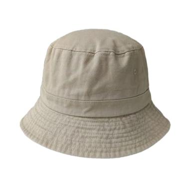 Imagem de Chapéu de pescador panamá feminino de algodão sólido plus size com cabeça grande, cáqui, 2GG, 63-64 cm