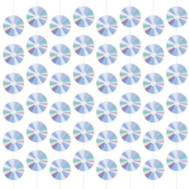 Imagem de 8 peças de decorações de festa dos anos 90, faixa de pendurar retrô com recorte de CD dos anos 2000, decoração temática de música, guirlandas vintage para discoteca Y2K, artigos de aniversário de