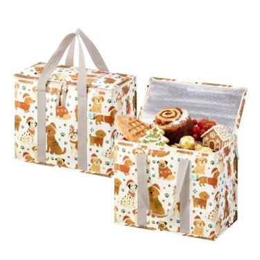 Imagem de VENO Pacote com 2 sacos térmicos, sacos de supermercado isolados para entrega de comida, refrigerador dobrável, sacolas de compras reutilizáveis para mantimentos, fundo rígido, zíper, dobrável, padrão