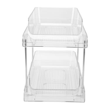 Imagem de AYNEFY Organizador Deslizante Sob a Pia, Organizador de Armário Multifuncional Com Gavetas de Acrílico Transparente para Prateleira de Banheiro (2 níveis)