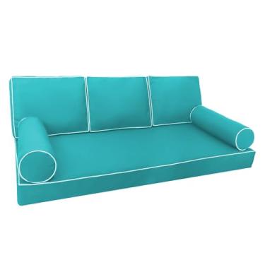 Imagem de FSJITF Capa de sofá-cama de solteiro, para varanda externa, almofada de colchão de balanço 190 x 99 x 15 cm, tecidos impermeáveis resistentes ao desbotamento, apenas capa (azul-petróleo, conjunto de 6