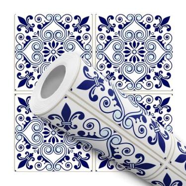 Imagem de Papel de Parede Adesivo Azulejo Português Branco Azul Clássico Colonia