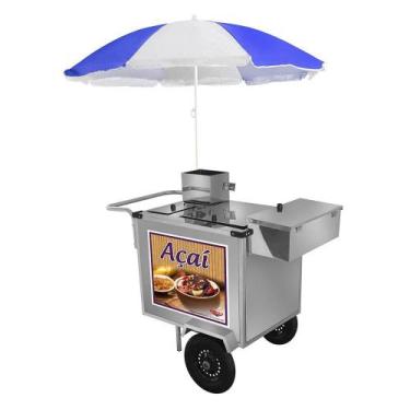 Imagem de Carrinho de Açai Cefaz Luxo em Inox com Rodas Pneumáticas e Guarda Sol