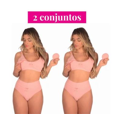 Imagem de Kit 2 Conjuntos (Sutiã Amamentação +Calcinha Cós Alto Pós Parto) Sutia