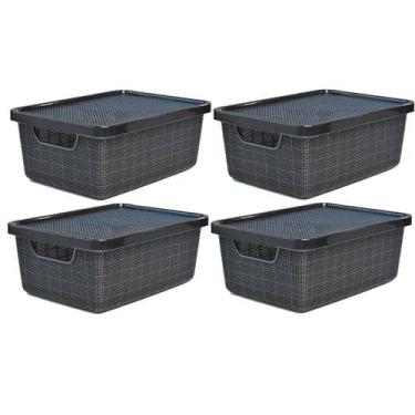 Imagem de Kit 4 Caixas Organizadoras Preta 6 Litros Jutta Com Tampa - Arqplast