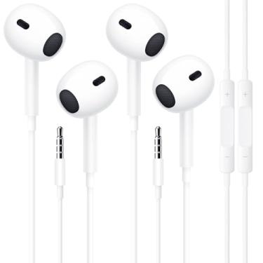 Imagem de ALIANSHENG 2 pacotes de fones de ouvido, fones de ouvido intra-auriculares com fio, microfone e controle de volume, graves potentes, compatíveis com Apple/iPhone/iPad/iPod/computador/MP3/Android