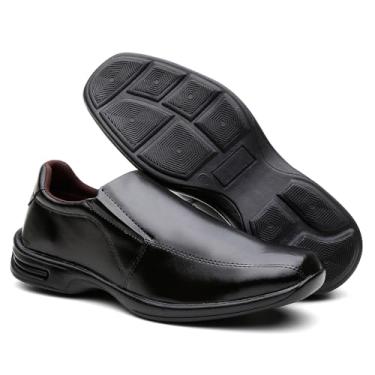 Imagem de Sapato Social Confort Masculino em Couro Confortável Macio com Elástico Resistente (Preto, BR, Adulto, Numérico, 41)