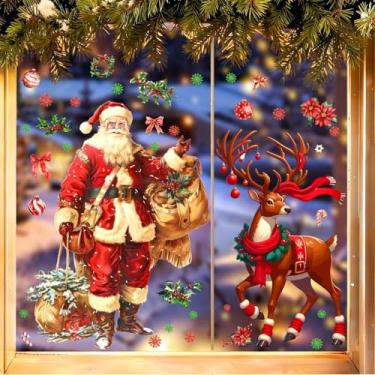 Imagem de Decorações de Natal, adesivos de janela, decoração grande de rena, Papai Noel, decalque de vidro duplo e estático, para ambientes internos, flocos de neve removíveis, cervos para férias, sala de estar