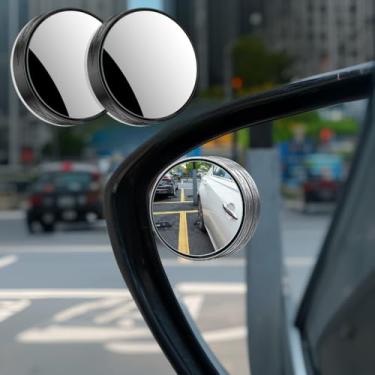 Imagem de 2 peças de espelho de ponto cego reverso para carro, vidro de alta definição 360° grande ângulo de visão redondo, revestimento autoadesivo anticolisão, compatível com veículos universais (preto)