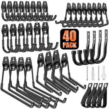 Imagem de MIKRUI Pacote com 40 ganchos de garagem resistentes, ganchos de parede de aço sólido, com revestimento antiderrapante, para pendurar e organizar escadas, bicicletas, cordas, vassoura, jardim, quintal