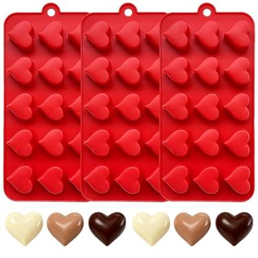Imagem de Pacote com 3 moldes de coração de silicone, mini moldes de chocolate em forma de coração para assar, molde de coração de silicone antiaderente para bolos, doces, sabonete, cubo de gelo, geleia, goma