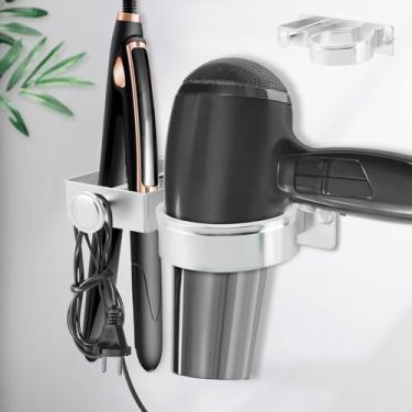 Imagem de Restynic Suporte de parede para secador de cabelo e ferramentas de estilo, organizador adesivo para banheiros, chapinhas, chapinhas e acessórios (prata, padrão)