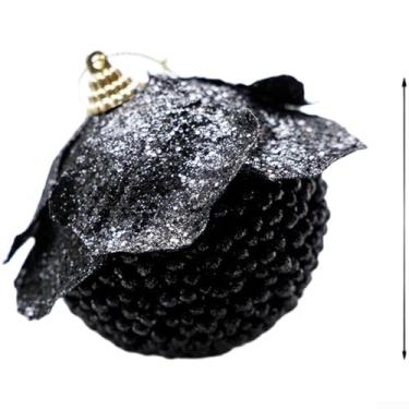 Imagem de Conjunto de enfeites de árvore de Natal preto e dourado de pelúcia feitos à mão com guirlanda de bolas, pacote de presente e estrela de topo de árvore, tamanhos de 6 a 18 cm