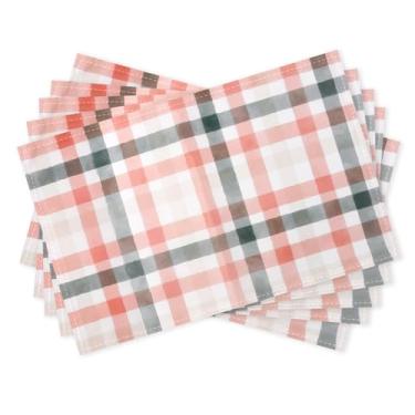 Imagem de RGHSZ Jogo americano xadrez rosa e verde, jogo americano de mesa de jantar, tapetes de linho para festa, cozinha, decoração de jantar, tapetes de mesa interno/externo, decoração de cozinha rústica